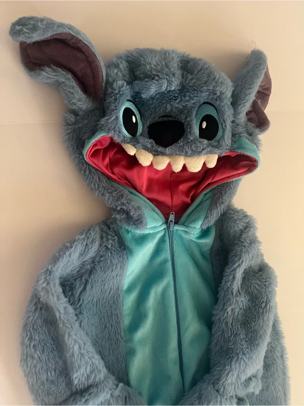 Disney Stitch Plush Blue Teal Hooded Costume with Pink Lining